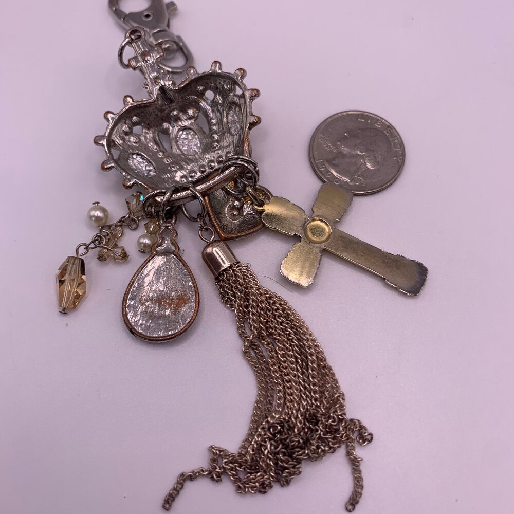 🐱 5 for $10. Gold Crown Key ring 5 1/2" Long w/Colored Stones - Picture 4 of 4